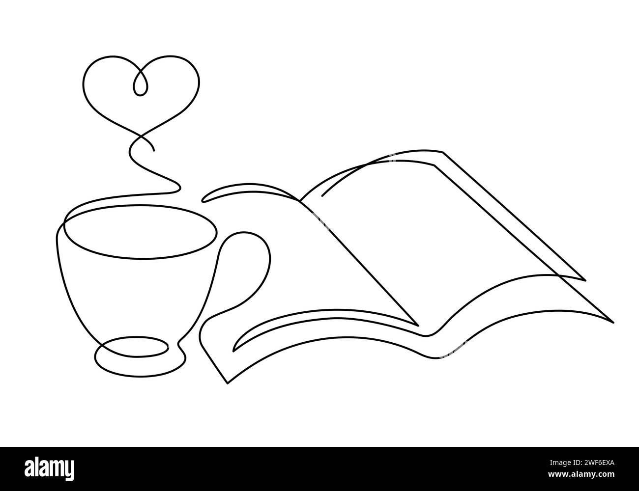 tasse à café et livre ouvrant une ligne dessin continu minimalisme illustration vectorielle Illustration de Vecteur