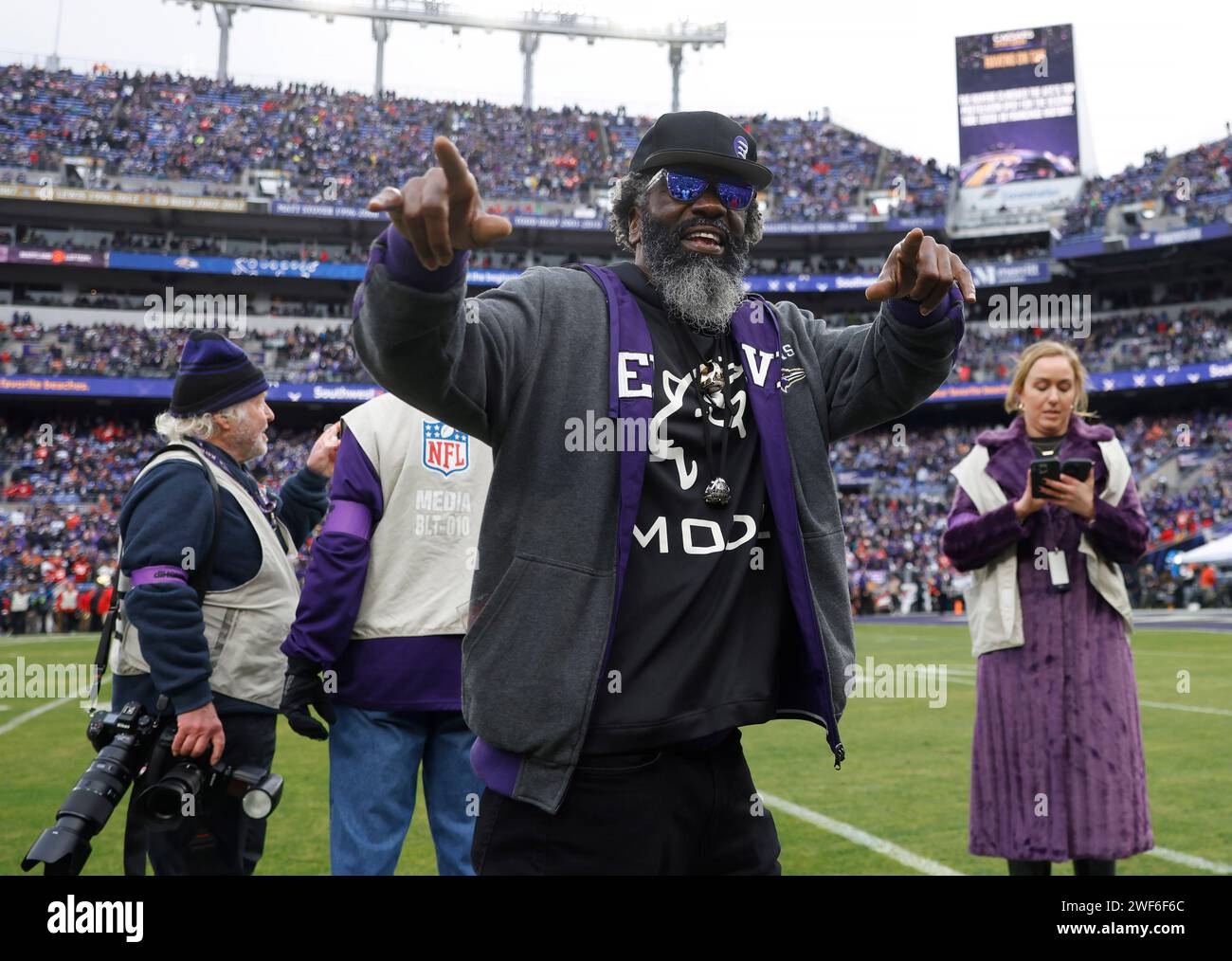 Baltimore, MD, États-Unis. 28 janvier 2024. Ed Reed, légende des Ravens de Baltimore, photographié avant le match de championnat de l'AFC contre les Chiefs de Kansas City au M&T Bank Stadium de Baltimore, MD. Photo/ Mike Buscher/Cal Sport Media/Alamy Live News Banque D'Images