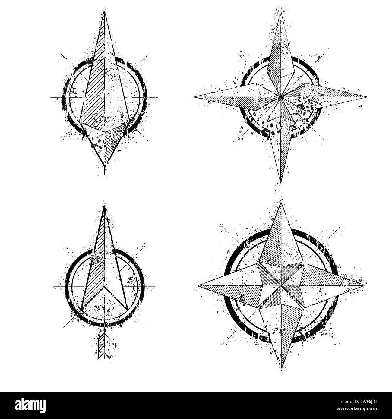 Flèches grunge noires du compas circulaire définies Illustration de Vecteur
