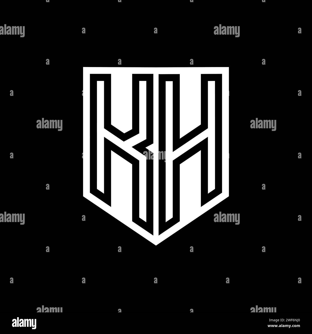 KH lettre logo monogramme bouclier ligne géométrique à l'intérieur du modèle de conception de style bouclier Banque D'Images