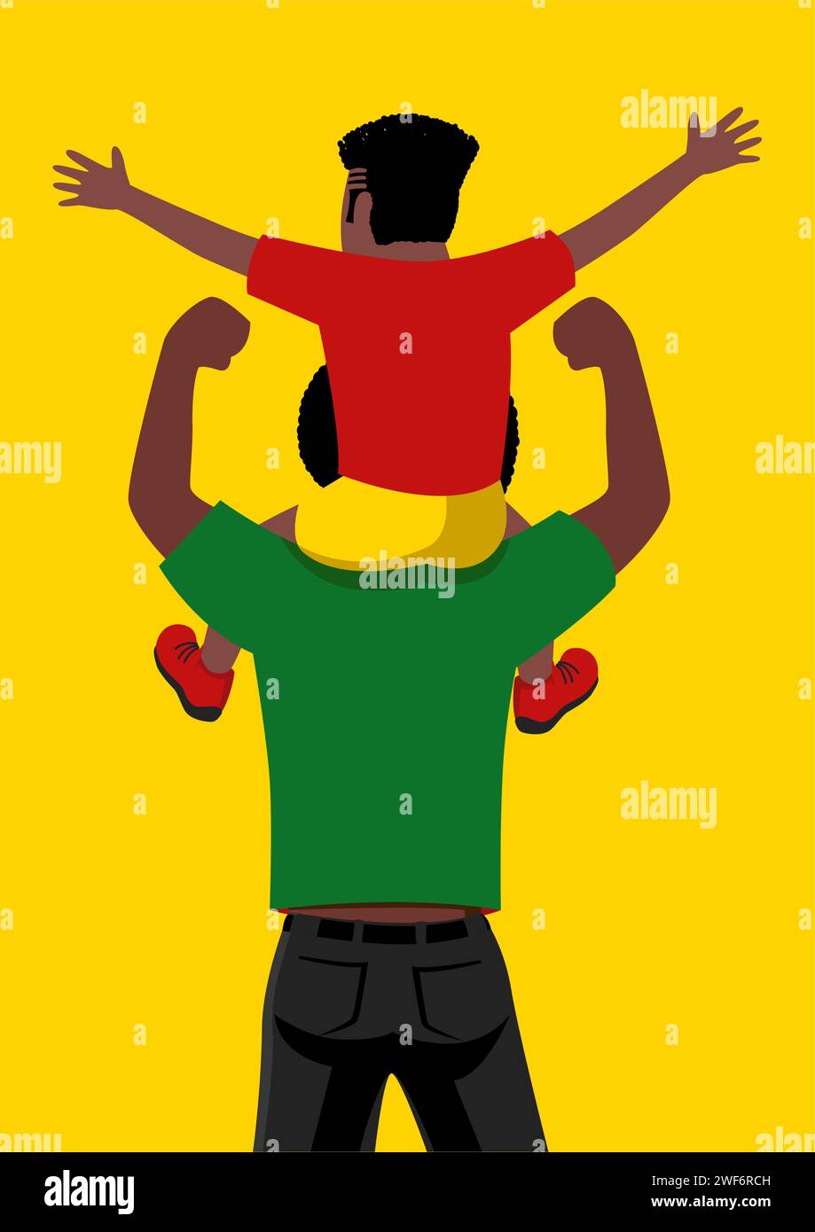 Vecteur plat simple avec des couleurs vibrantes d'un fils sur ses épaules de père, pour la famille noire et juneteenth thème Illustration de Vecteur