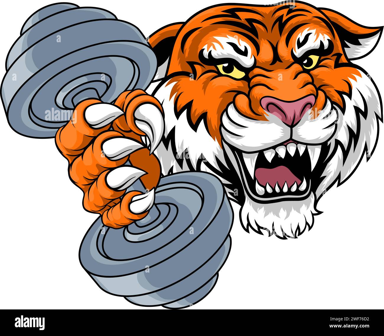 Tiger Weight Lifting Dumbbell Gym Animal Mascot Illustration de Vecteur