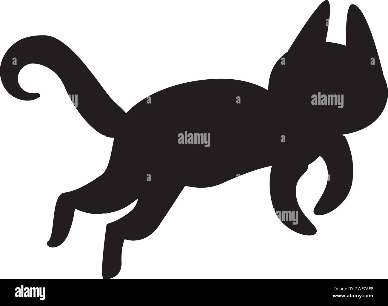 Silhouette noire énorme corps animal de chat, personnage Halloween de conte de fées. Contour d'ombre effrayant d'épouvantail nocturne de chat. Vecteur noir et blanc simple Illustration de Vecteur