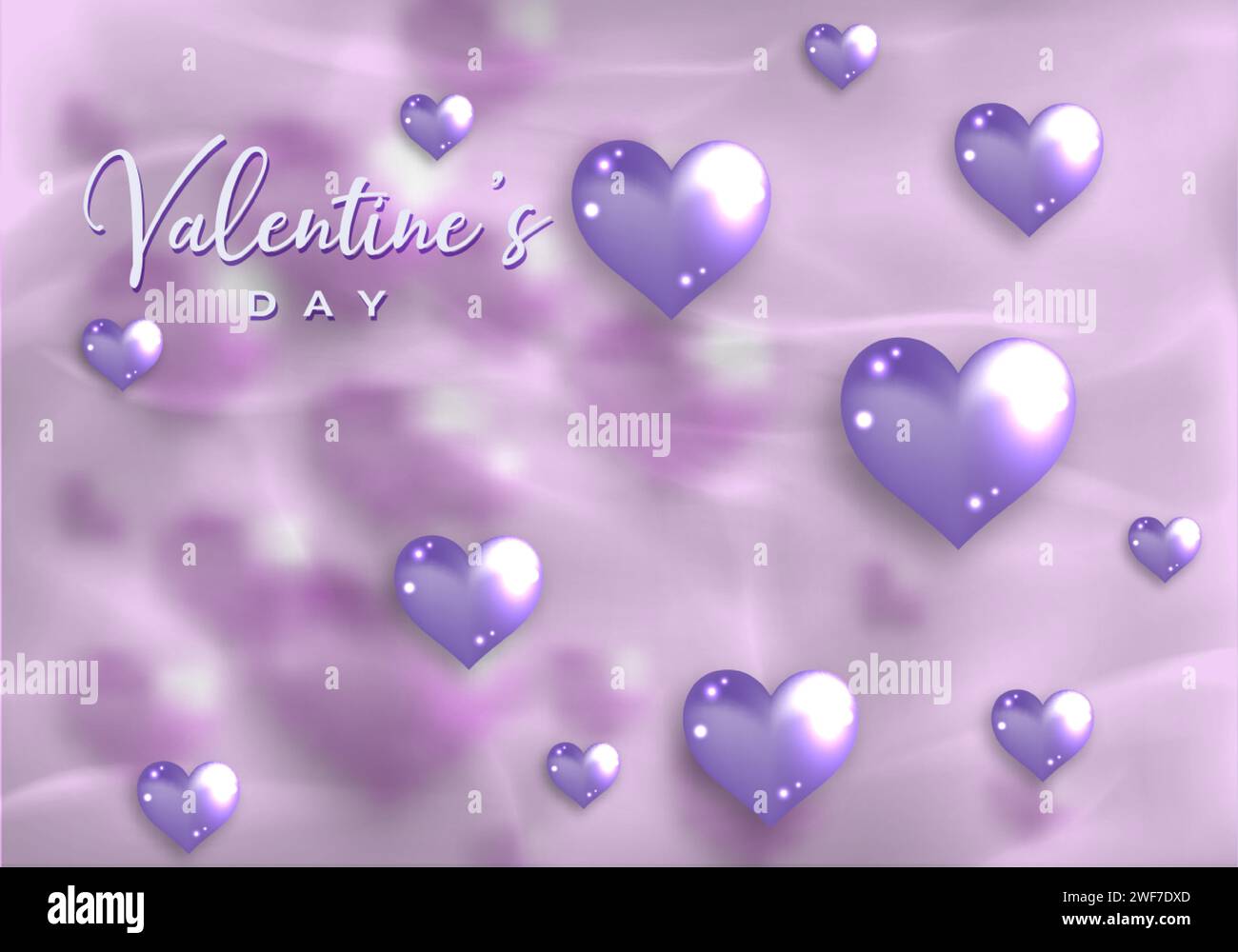 Carte élégante de bonne Saint Valentin. Coeurs en verre violet brillant 3D sur fond de vieux papier rose. Affiche de vacances de mode, bijoux. Concept pour Valentines Illustration de Vecteur