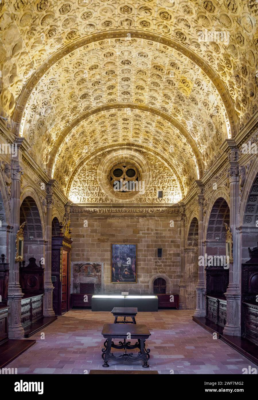 Sacristie majeure ou sacristie des têtes de la cathédrale de Sigüenza. Guadalajara, Castilla la Mancha, Espagne. Banque D'Images