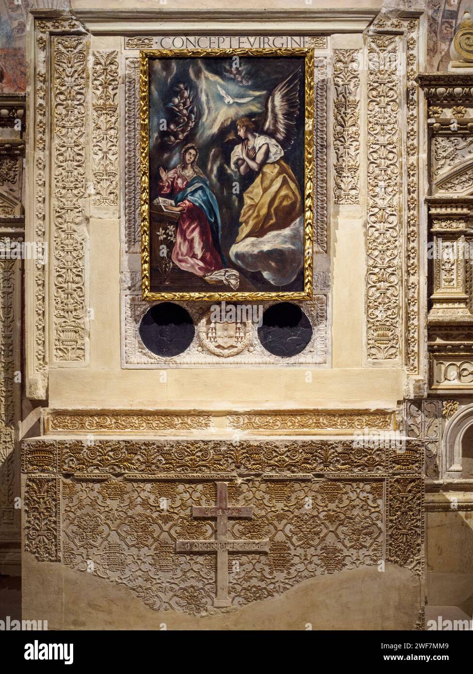 Tableau de l'Annonciation par El Greco dans la chapelle de la conception, cathédrale de Sigüenza. Guadalajara, Castilla la Mancha, Espagne. Banque D'Images