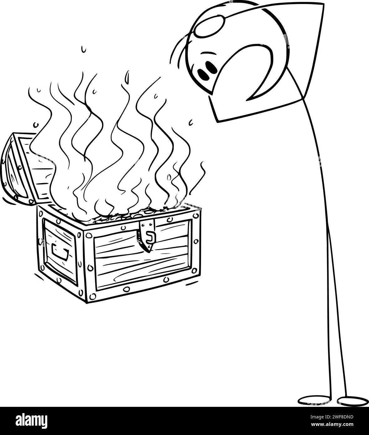 L'argent dans Treasure Chest brûle, Vector Cartoon Stick Figure Illustration Illustration de Vecteur