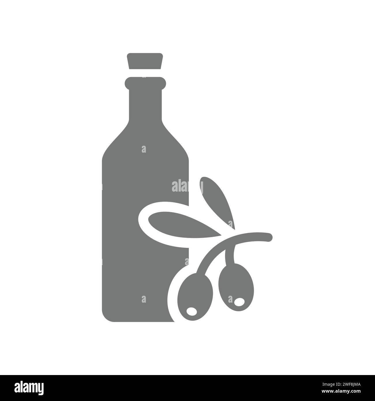 Icône vectorielle de bouteille d'huile d'olive. Symbole de branche d'olives. Illustration de Vecteur