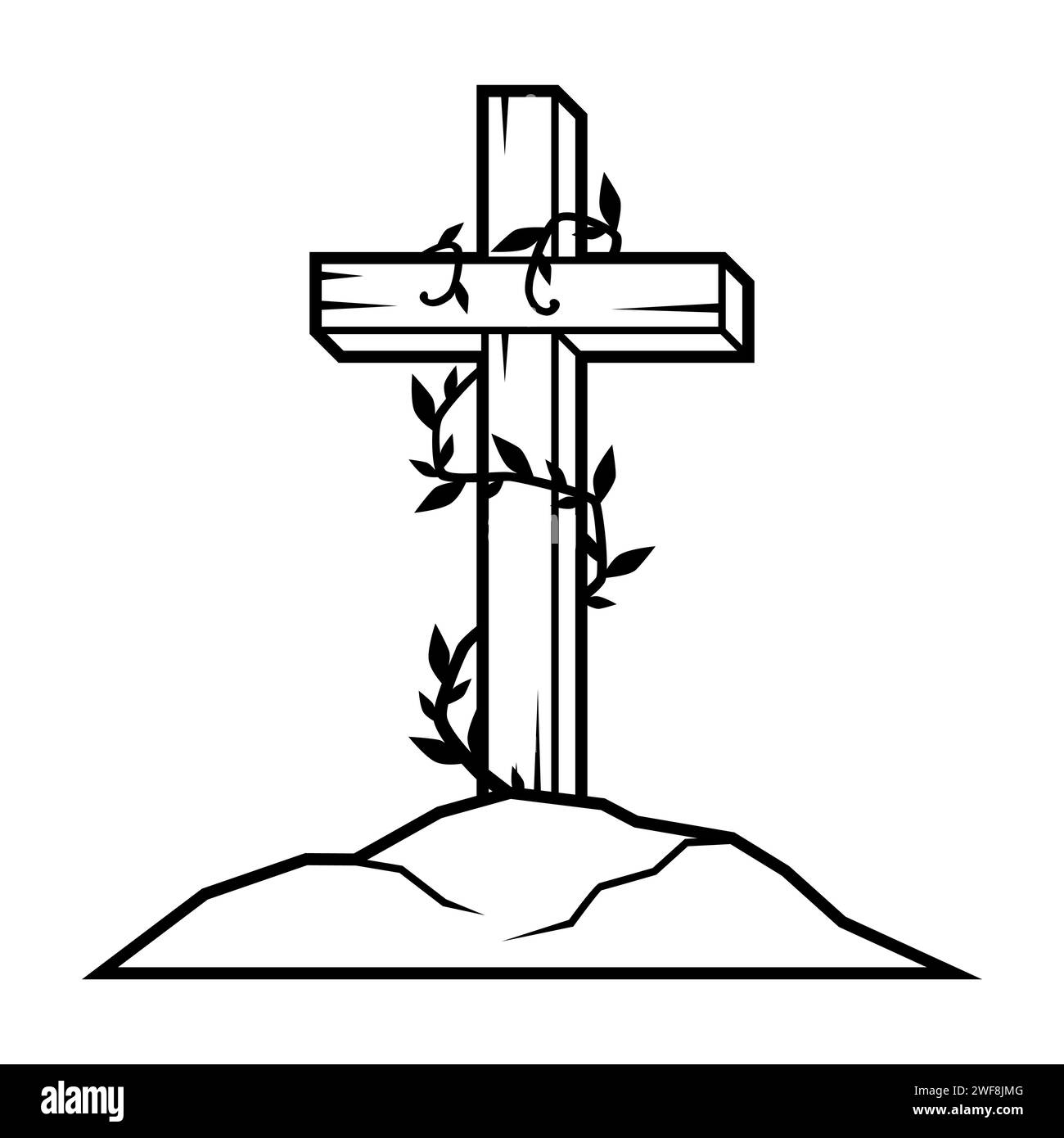 Croix chrétienne en bois. Joyeuses Pâques image. Symbole religieux. Illustration de Vecteur