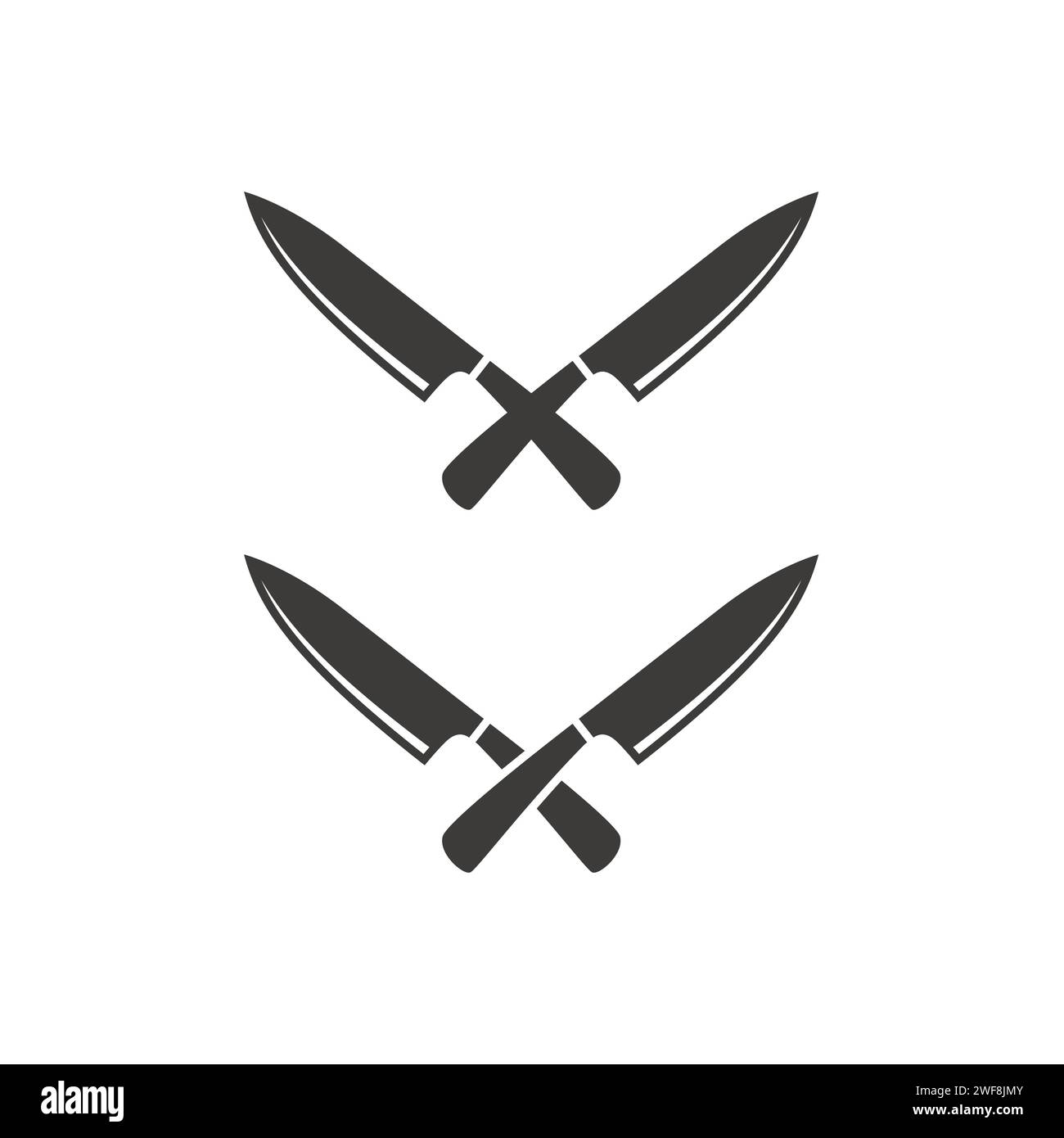 Icône vectorielle de couteaux de cuisine croisés. Symbole cuisine, nourriture et cuisine. Illustration de Vecteur