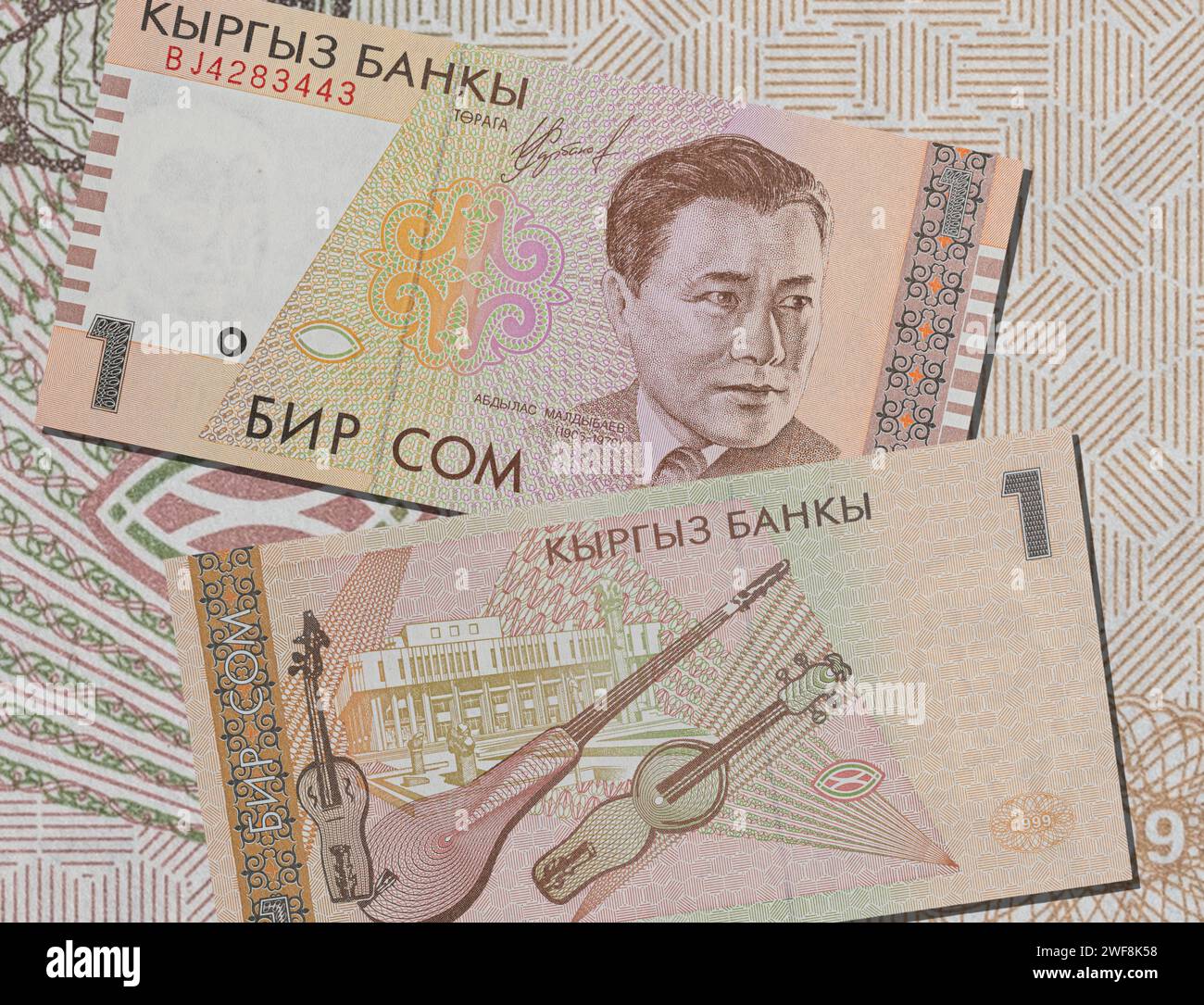 Un gros plan du billet de banque Som kirghize Banque D'Images