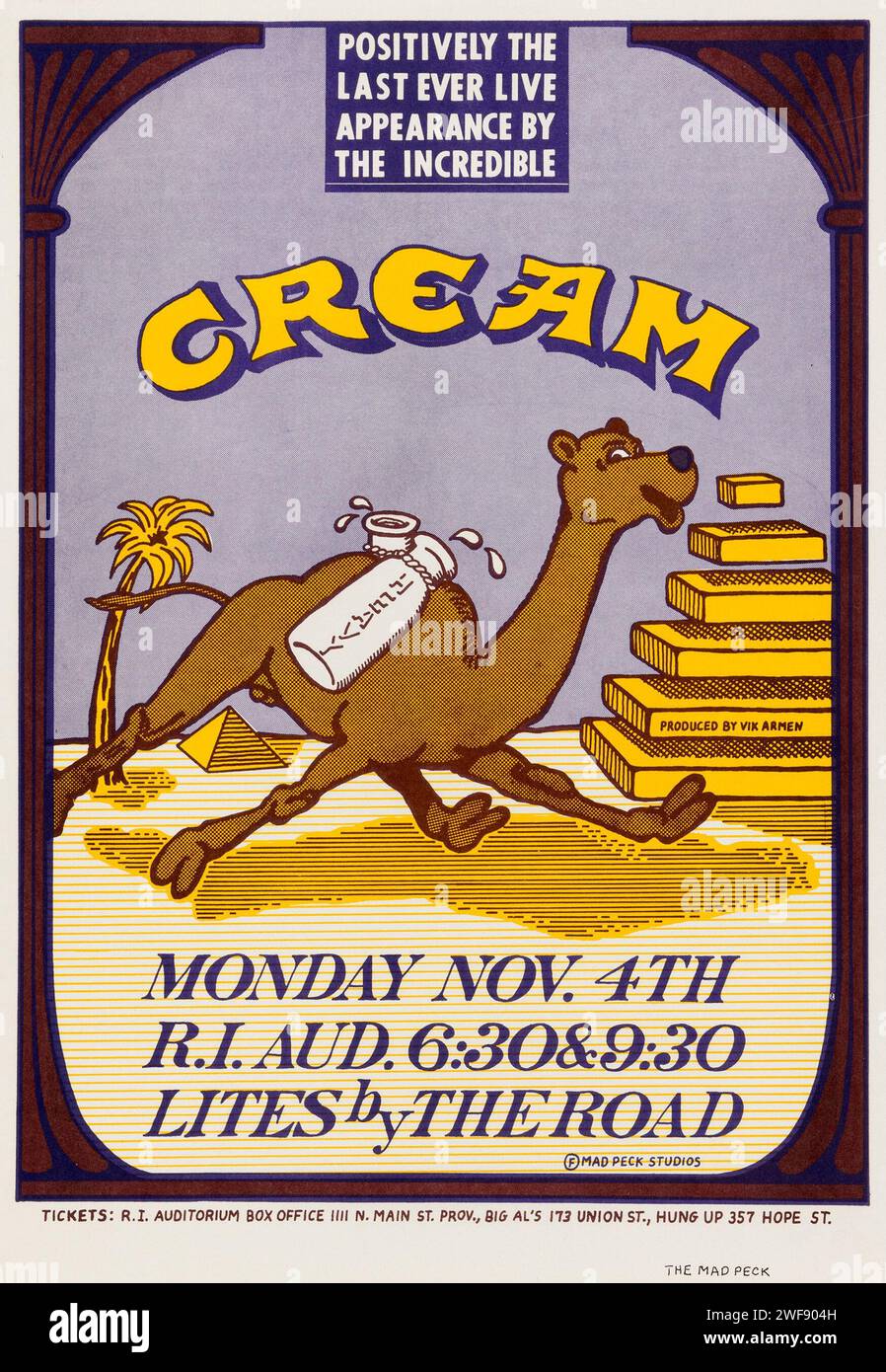 Cream feat Eric Clapton - final U.S. Show 1968 concert Poster, Mad Peck Studios - dernière apparition live, feat a Camel Banque D'Images
