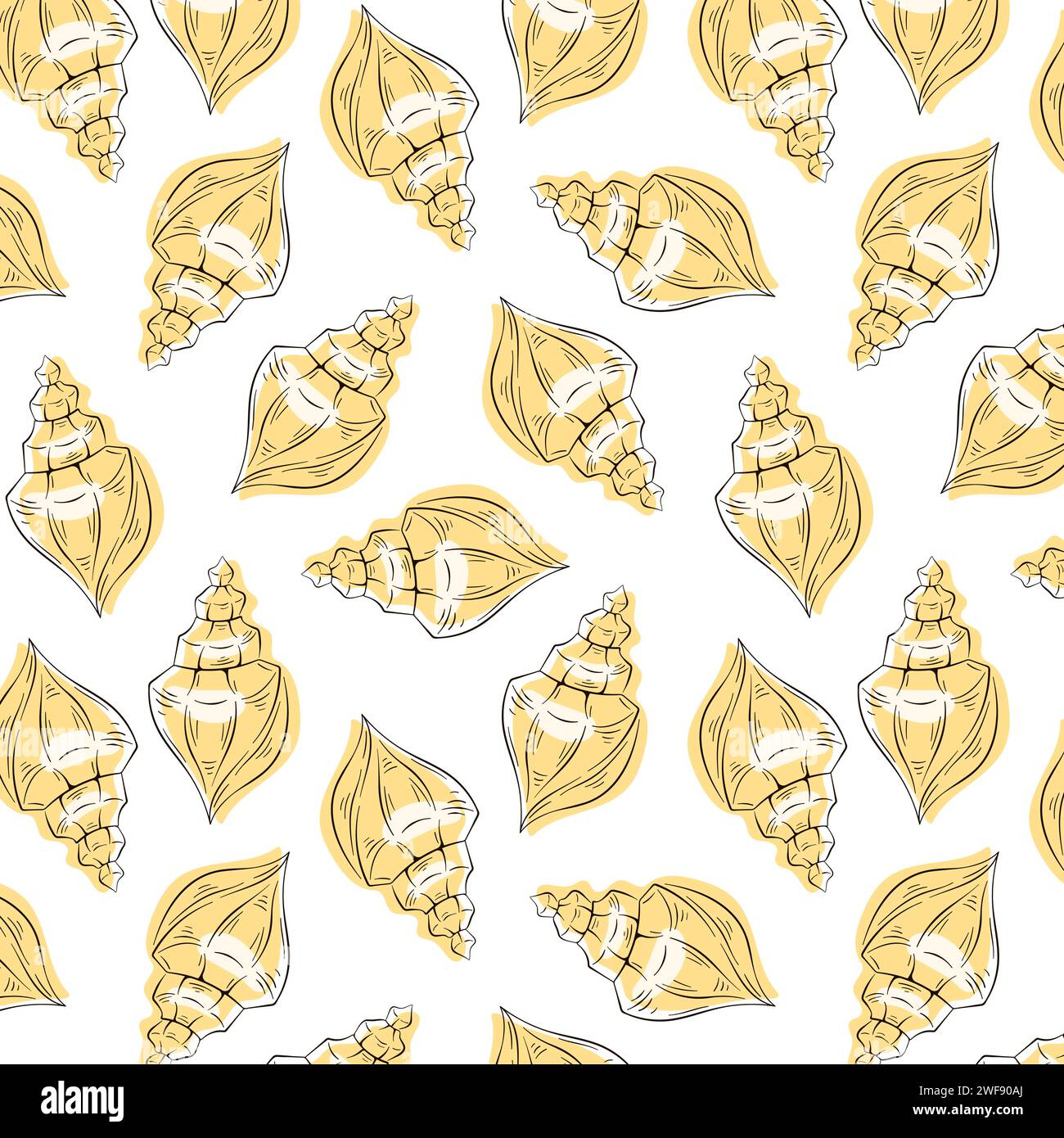 Motif marin sans couture de coquillages dans le style d'art de ligne. Illustration vectorielle sous-marine sur un fond blanc. Illustration de Vecteur