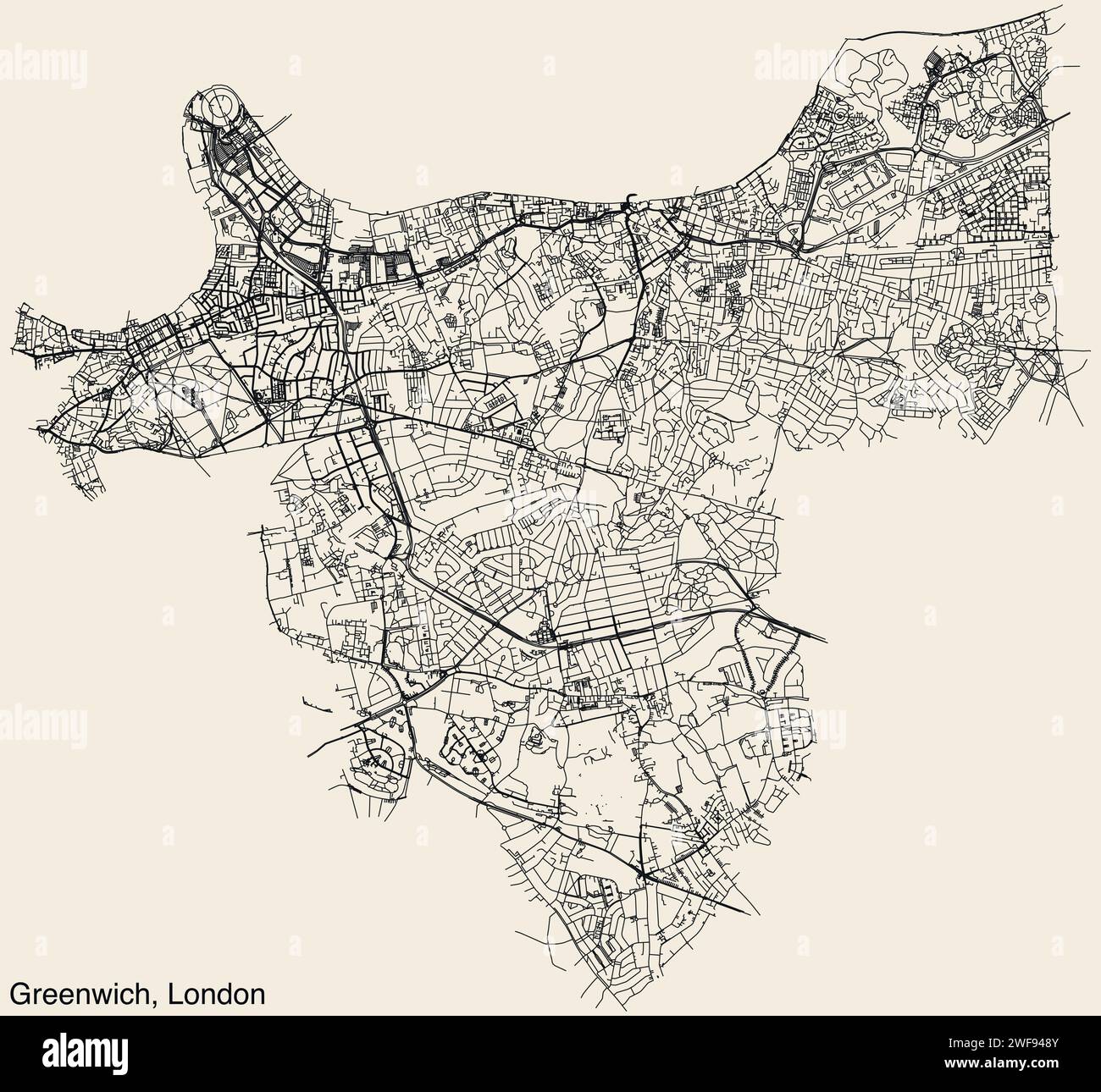 Carte des rues de l'ARRONDISSEMENT DE GREENWICH, LONDRES Illustration de Vecteur