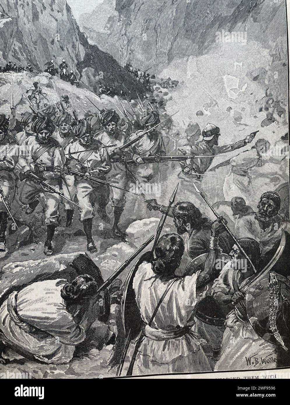 IL PARTICIPE À LA BATAILLE D'AROGHEE LE 1868 AVRIL. Les soldats du Pendjab attaquent les Éthiopiens dans le cadre de la bataille de Magdala Banque D'Images