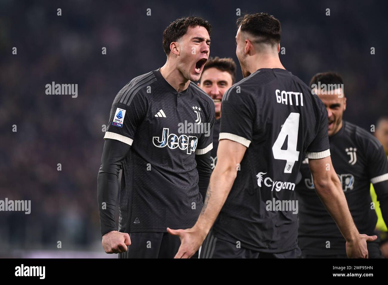 Dusan Vlahovic (Juventus) célèbre après un but lors du match de Serie A TIM entre la Juventus et Empoli FC - Serie A TIM au stade Alliazn on Banque D'Images