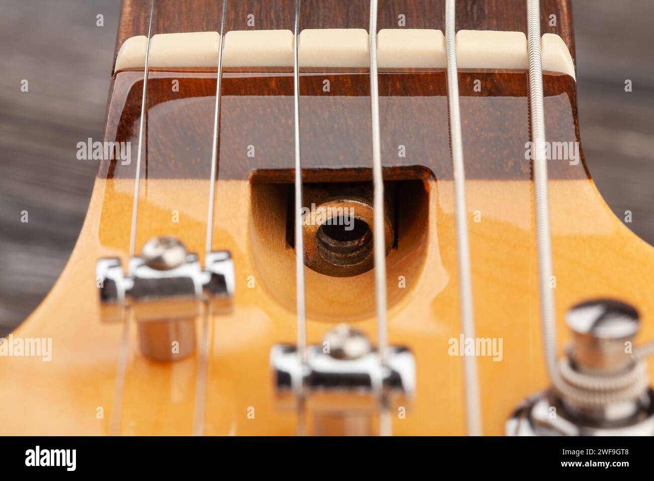 gros plan de l'écrou de tige de treillis de guitare Banque D'Images