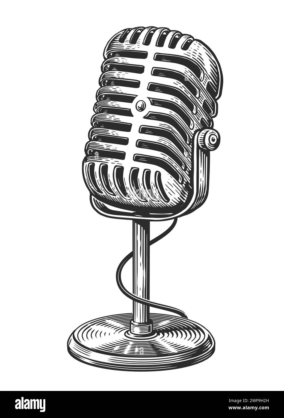 Rétro vieux microphone sur tige. Illustration vectorielle d'esquisse vintage dessinée à la main Illustration de Vecteur