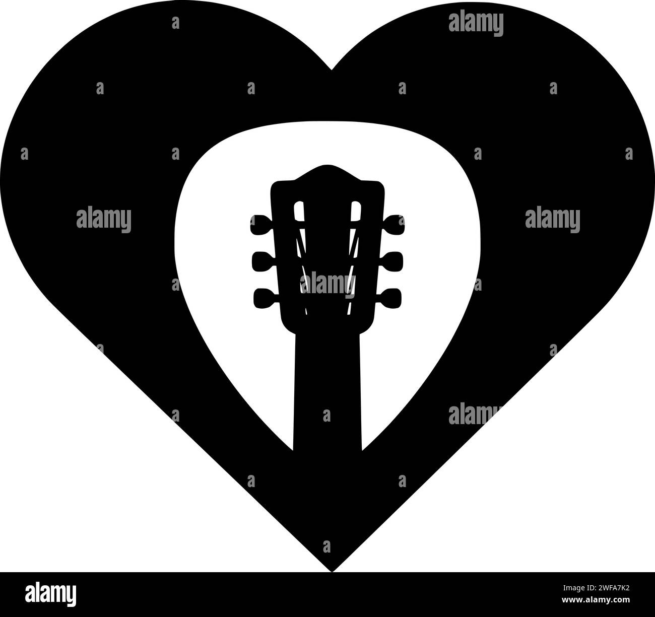 guitare illustration amour silhouette musique logo coeur icône contour musical son rock concert instrument acoustique rétro élément chanson valentine forme musicien corde noire Illustration de Vecteur