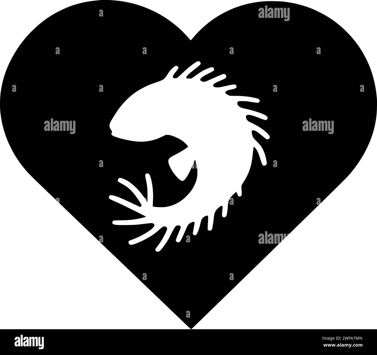 coeur illustration amour silhouette pêche logo poisson icône signe contour de l'eau crochet de mer attraper romantique tige d'appât de la rivière valentine forme fruits de mer aquarium r Illustration de Vecteur