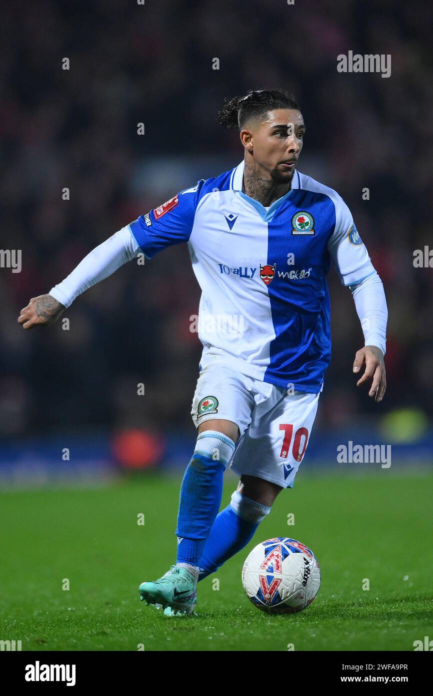 Blackburn, Royaume-Uni. 29 janvier 2024. Tyrhys Dolan de Blackburn Rovers lors du match de FA Cup à Ewood Park, Blackburn. Le crédit photo devrait se lire : Ben Roberts/Sportimage crédit : Sportimage Ltd/Alamy Live News Banque D'Images