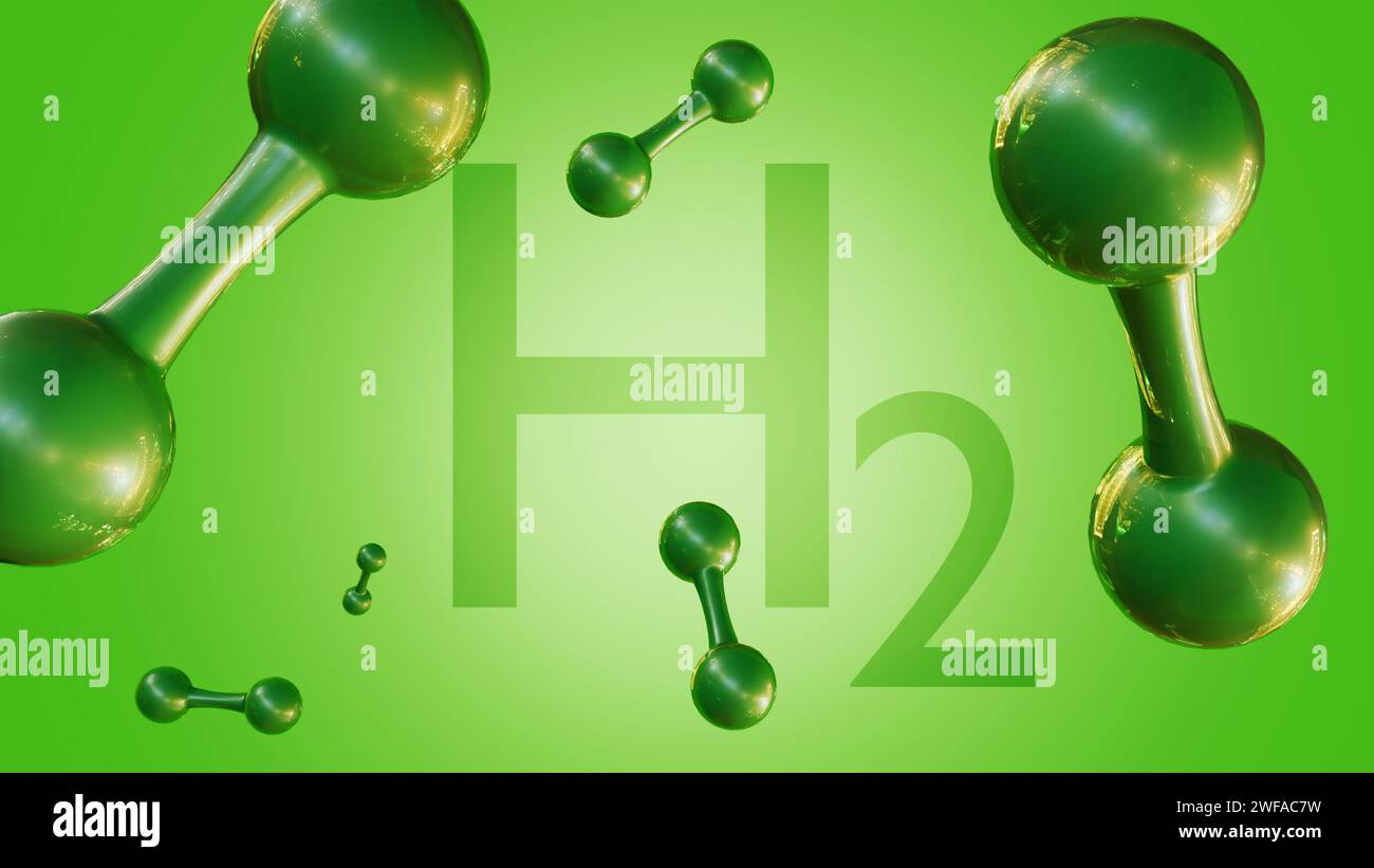 rendu 3d de l'hydrogène vert également connu sous le nom d'hydrogène renouvelable. L'hydrogène vert est l'hydrogène le plus propre et le plus durable Banque D'Images