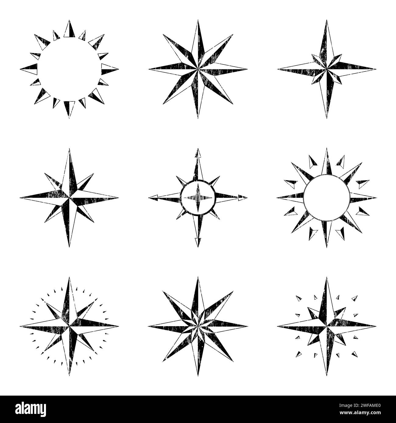 Jeu de grunge solide de boussole Illustration de Vecteur
