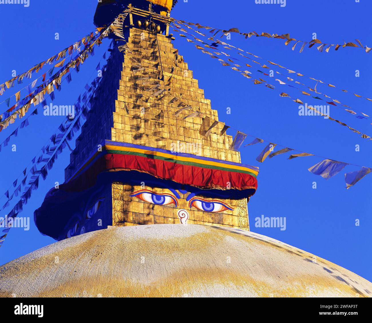 Le Grand Stupa dans le quartier tibétain à Boddnath Bauda Kathandu ou dans la vallée, au Népal Banque D'Images