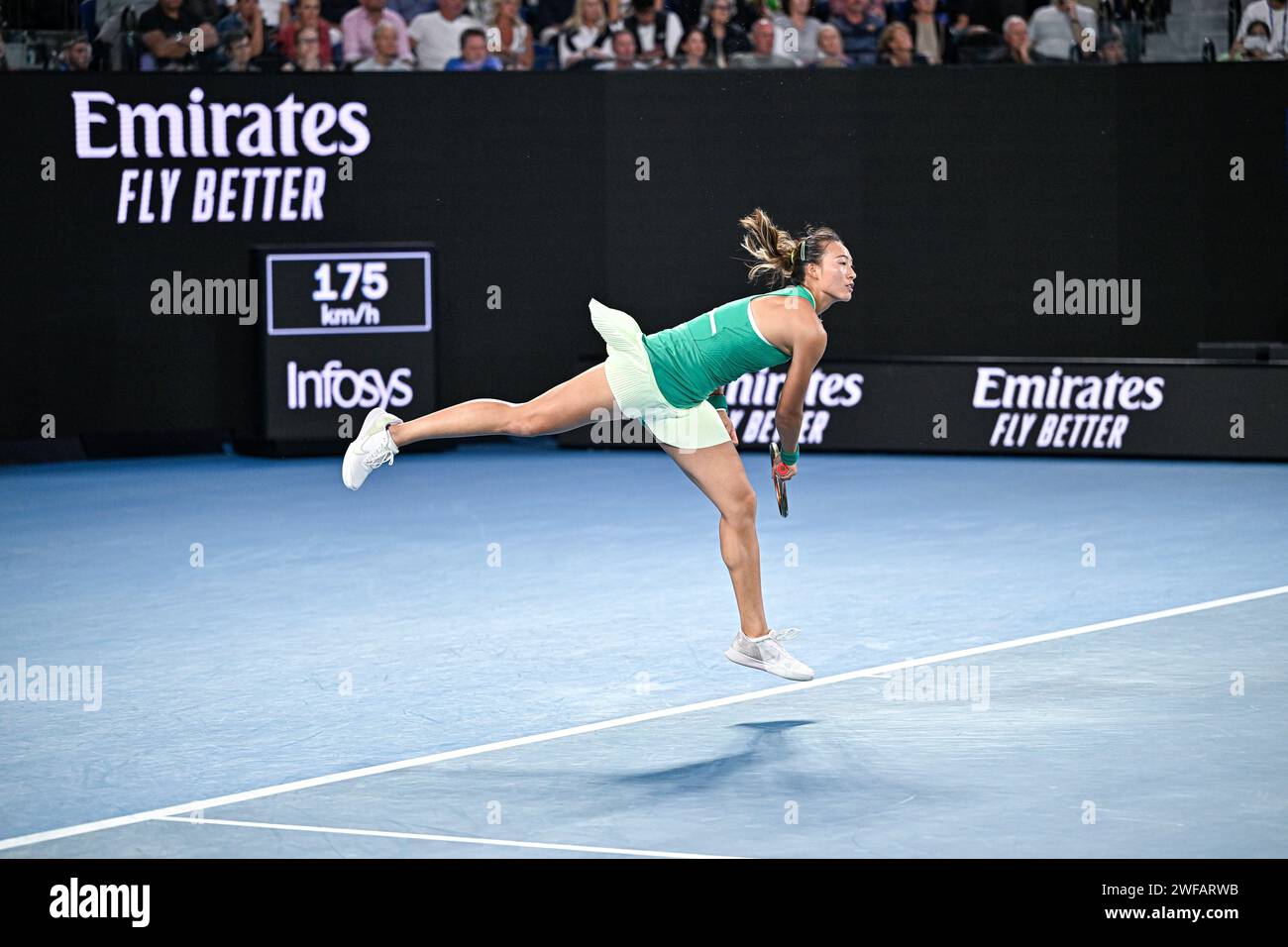 Melbourne, Australie. 27 janvier 2024. Zheng Qinwen lors de la finale du tournoi de tennis du Grand Chelem féminin de l'Open d'Australie 2024 le 27 janvier 2024 au Melbourne Park en Australie. Photo Victor Joly/DPPI crédit : DPPI Media/Alamy Live News Banque D'Images