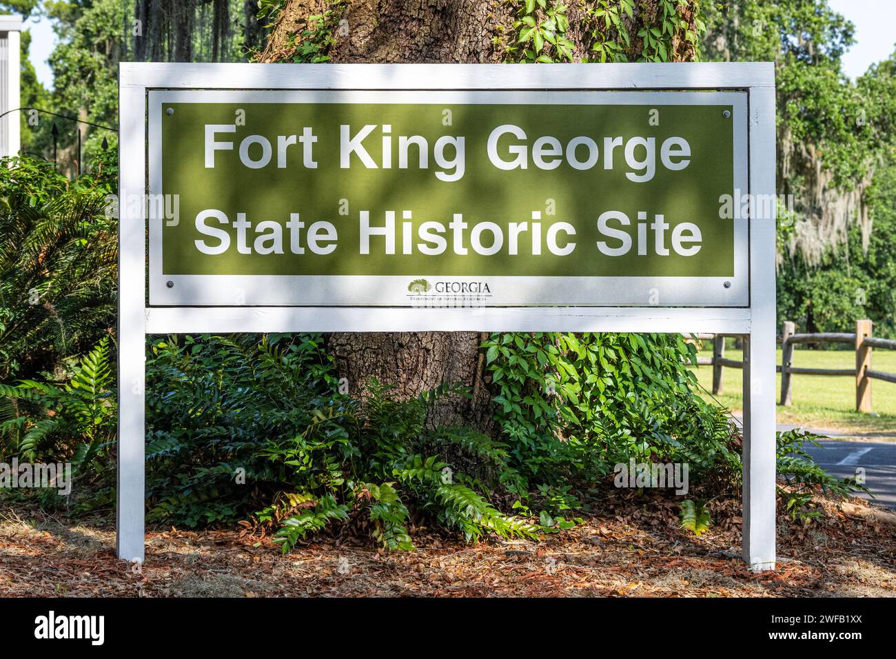 Entrée au site historique d'État de fort King George à Darien, Géorgie. (ÉTATS-UNIS) Banque D'Images