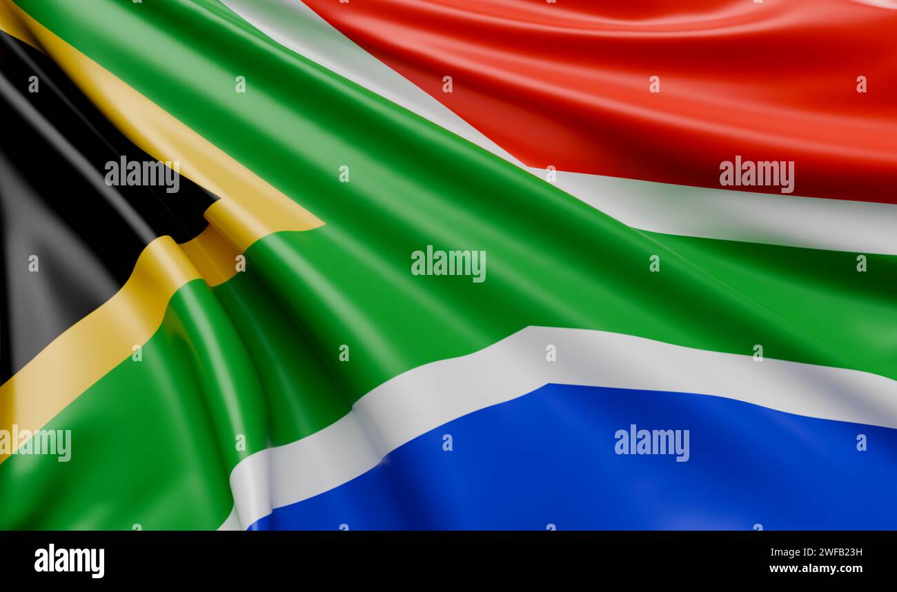 Ondulation du tissu satiné du drapeau de l'Afrique du Sud - rendu d'illustration 3D. Banque D'Images