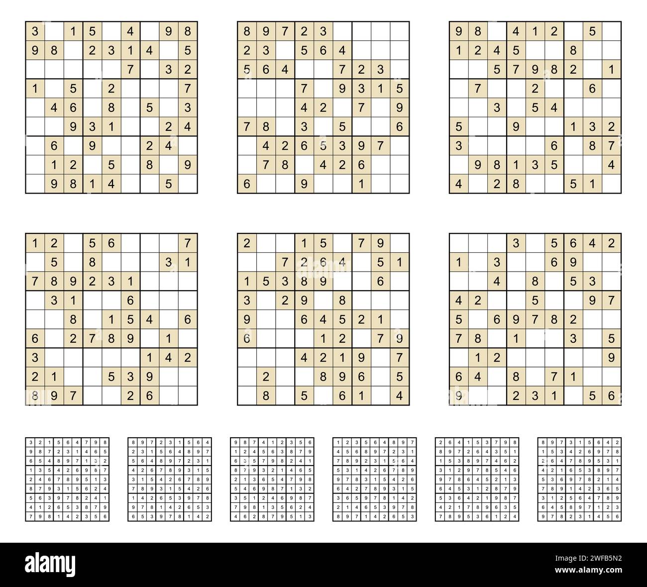 Jeu de Sudoku avec réponses. Illustration de Vecteur