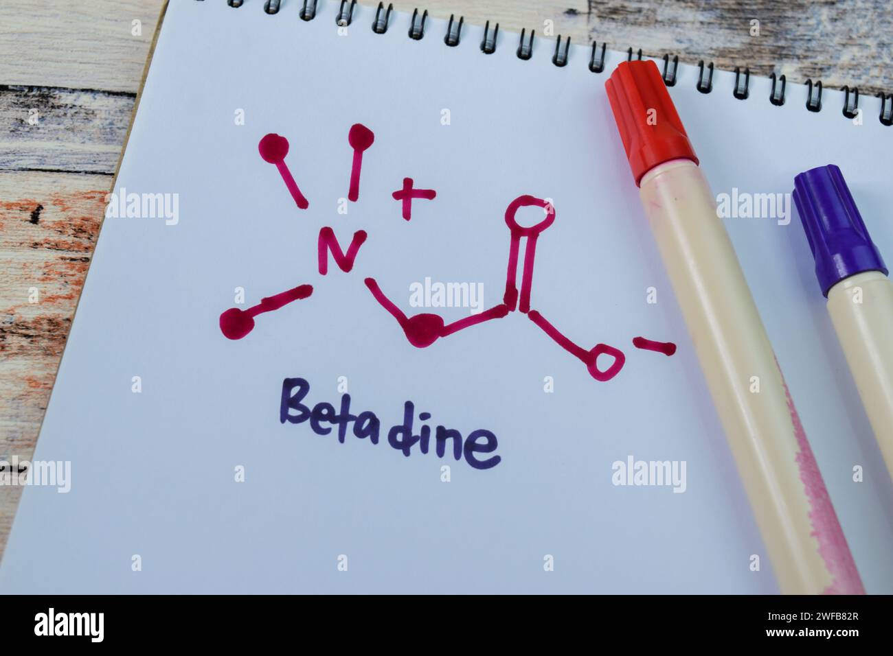 Concept de Betadine écrire sur le livre isolé sur la table en bois. Banque D'Images