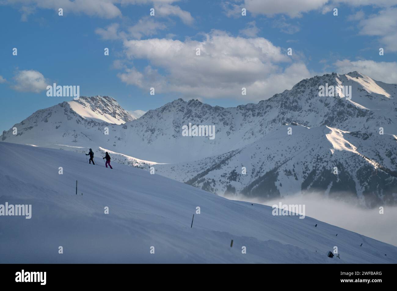 Schneeschuh Wandern im Naturpark Beverin, Graubünden, Suisse Banque D'Images