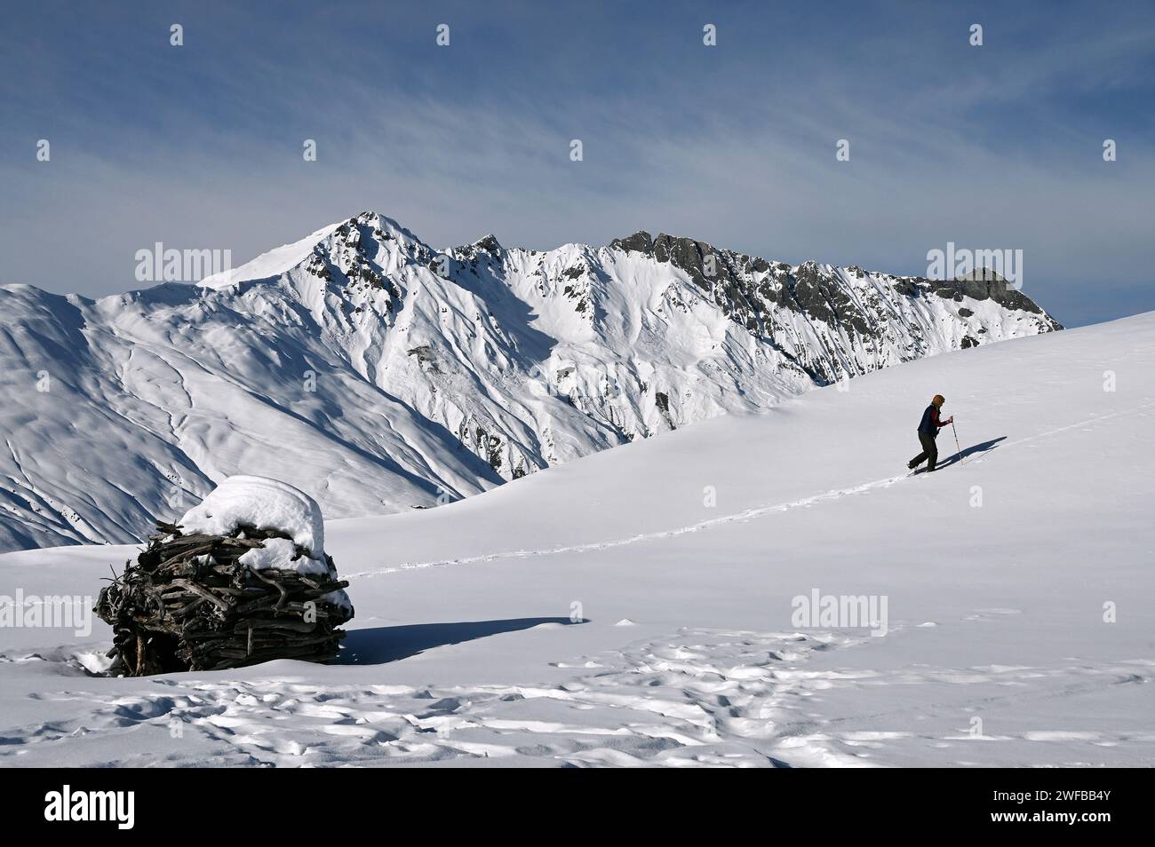 Schneeschuh Wandern im Naturpark Beverin, Graubünden, Suisse Banque D'Images