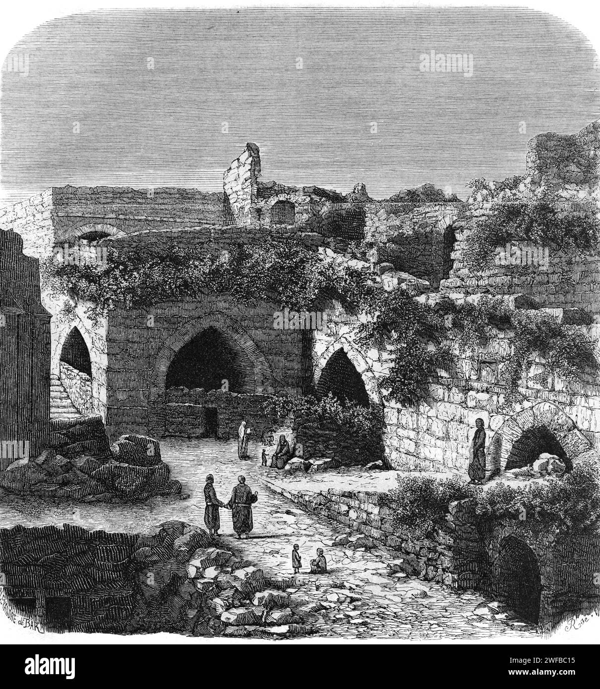 Forteresse de Krak des Chevaliers ou Château des Croisés (c11th-c12th) Syrie. Gravure ou illustration vintage ou historique. Banque D'Images