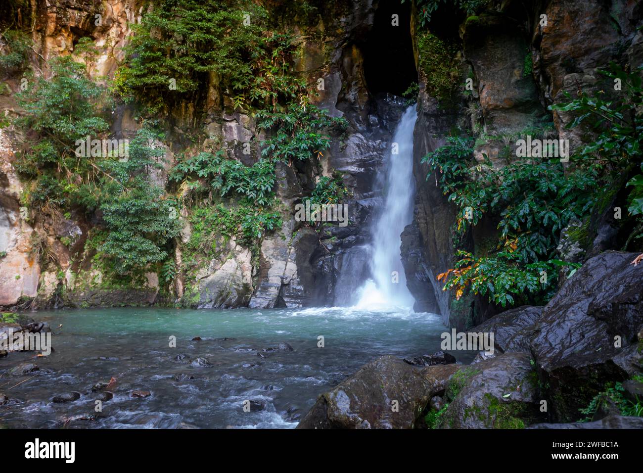 Cascade Salto do Cabrito dans l'île de São Miguel aux Açores Banque D'Images