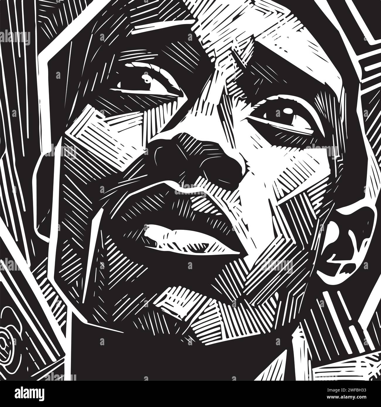 Illustration de contour de vecteur d'art abstrait du visage de l'homme africain. Page de coloriage noir et blanc de portrait de visage humain. Impression moderne, image d'affiche. Illustration de Vecteur