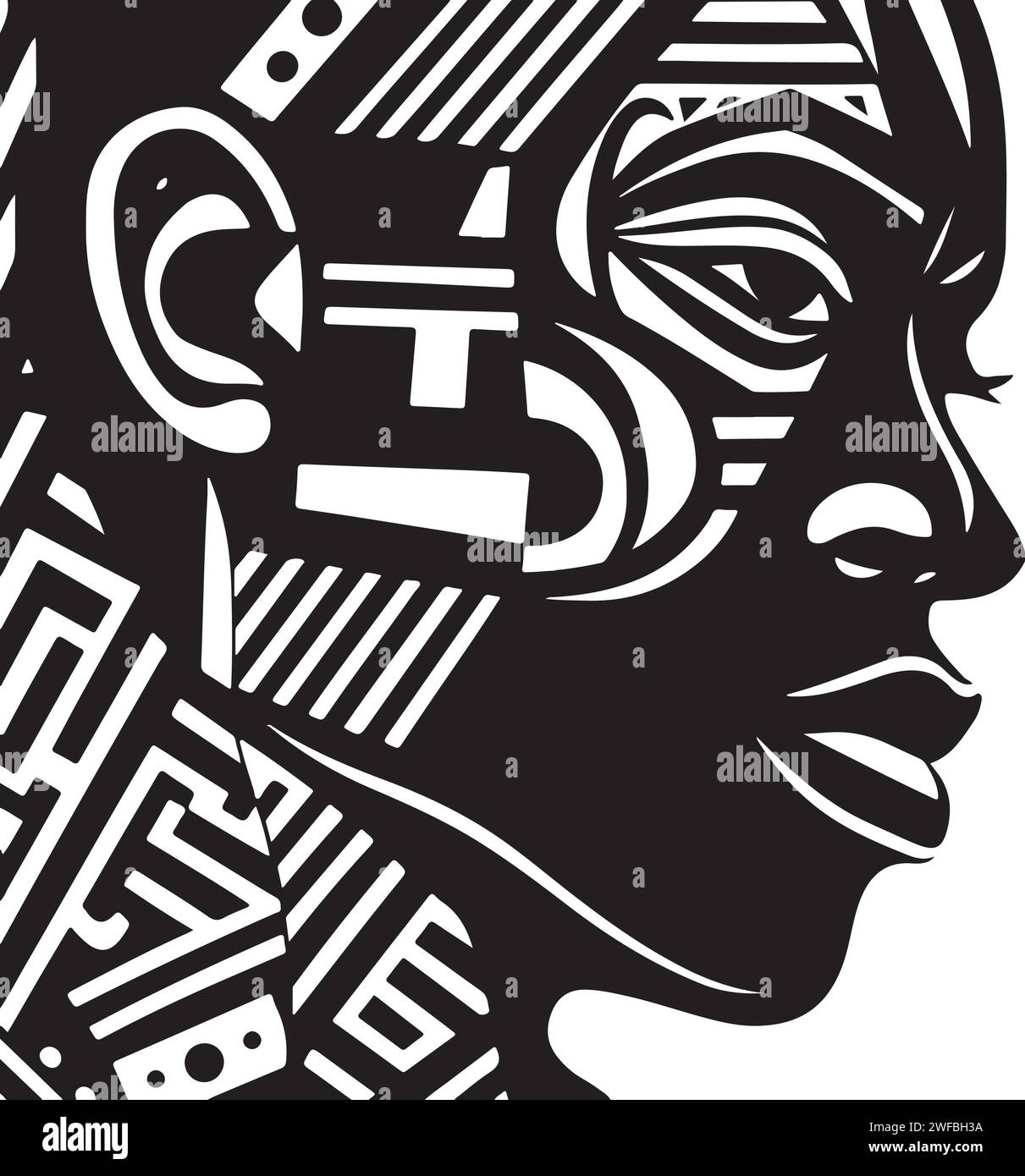 Illustration de contour de vecteur d'art abstrait du visage de l'homme africain. Page de coloriage noir et blanc de portrait de visage humain. Impression moderne, image d'affiche. Illustration de Vecteur
