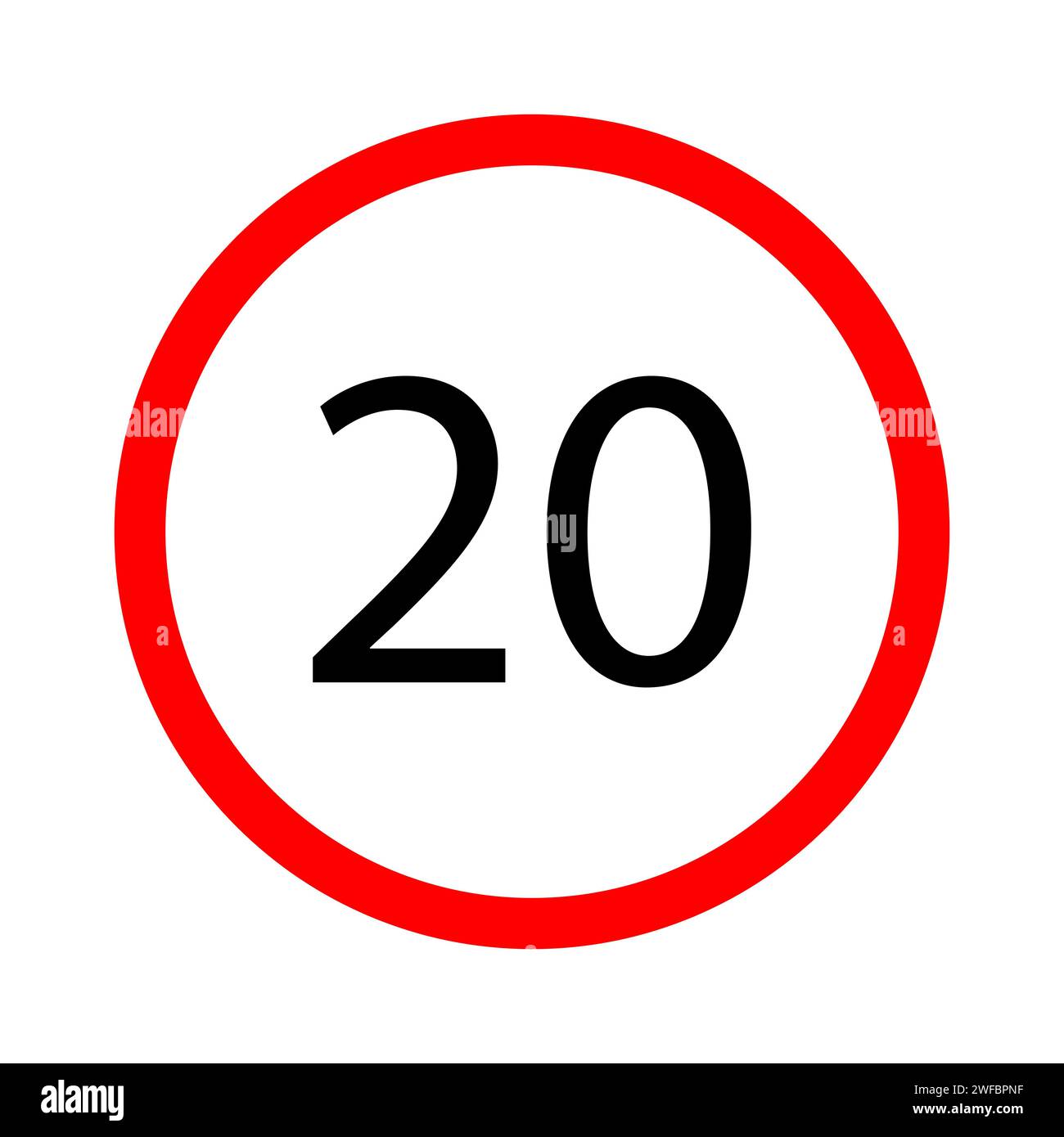 limite de vitesse de 20 kilomètres en heure. Panneau de restriction routière. Icône informations. Cercle rouge. Illustration vectorielle. Image de stock. SPE 10. Illustration de Vecteur