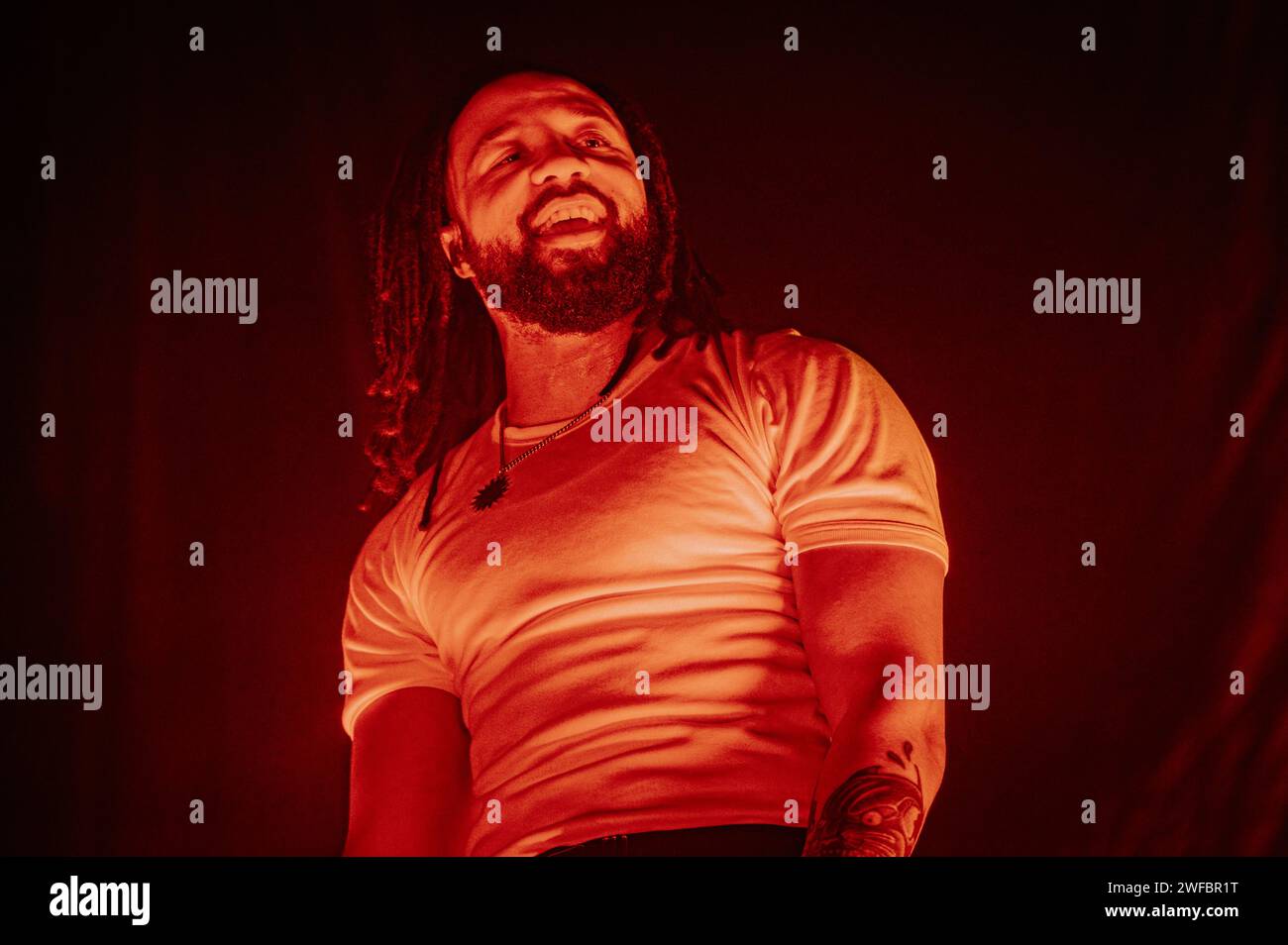 Copenhague, Danemark. 29 janvier 2024. Le groupe de heavy Metal anglais Loathe donne un concert live au Forum Black Box à Frederiksberg, Copenhague. Ici, le chanteur Kadeem France est vu en direct sur scène. (Crédit photo : Gonzales photo/Alamy Live News Banque D'Images