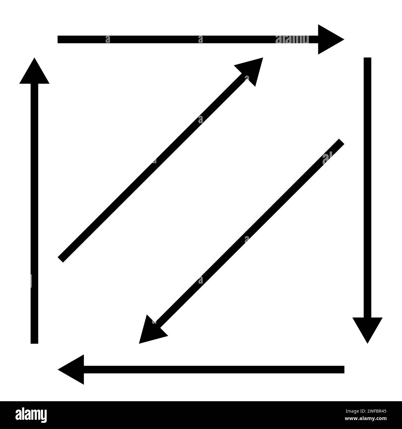 Icône flèches carrées. Signe diagonal double. Ligne fine. Art de la main Arrière-plan de navigation. Illustration vectorielle. Image de stock. SPE 10. Illustration de Vecteur