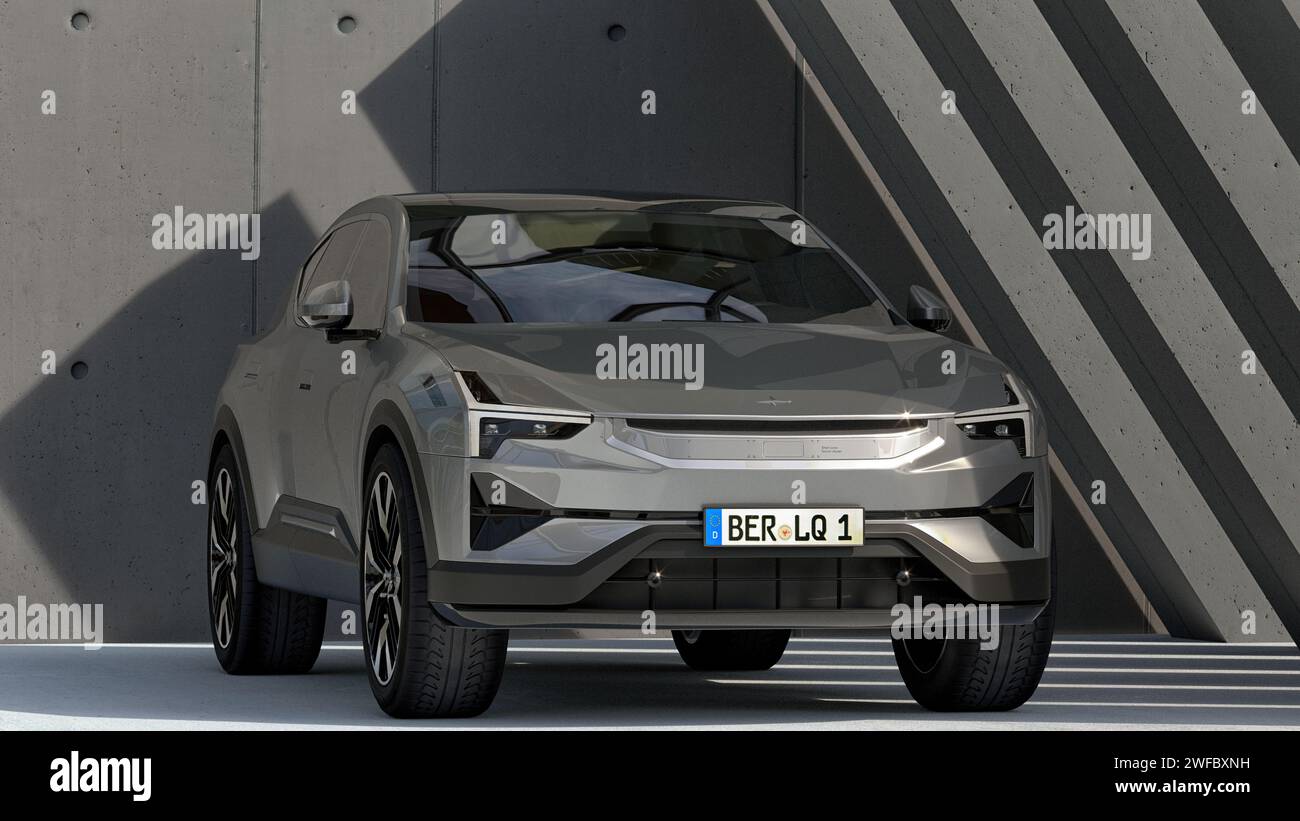 Polestar 3 est le SUV de performance électrique. Design scandinave minimaliste. Des matériaux plus durables et soigneusement approvisionnés. Banque D'Images