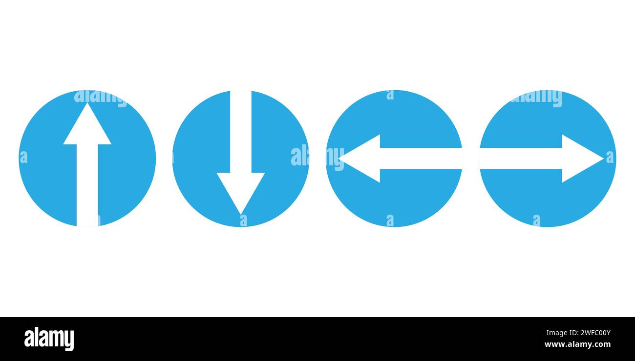 Continuez tout droit. Devant, derrière, droite, gauche. Circulation routière. Icônes obligatoires. Illustration vectorielle. Image de stock. SPE 10. Illustration de Vecteur