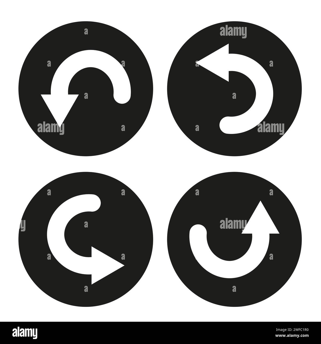 Icône à quatre flèches. Direction différente. Signes semi-circulaires. Concept de navigation. Art plat. Illustration vectorielle. Image de stock. SPE 10. Illustration de Vecteur