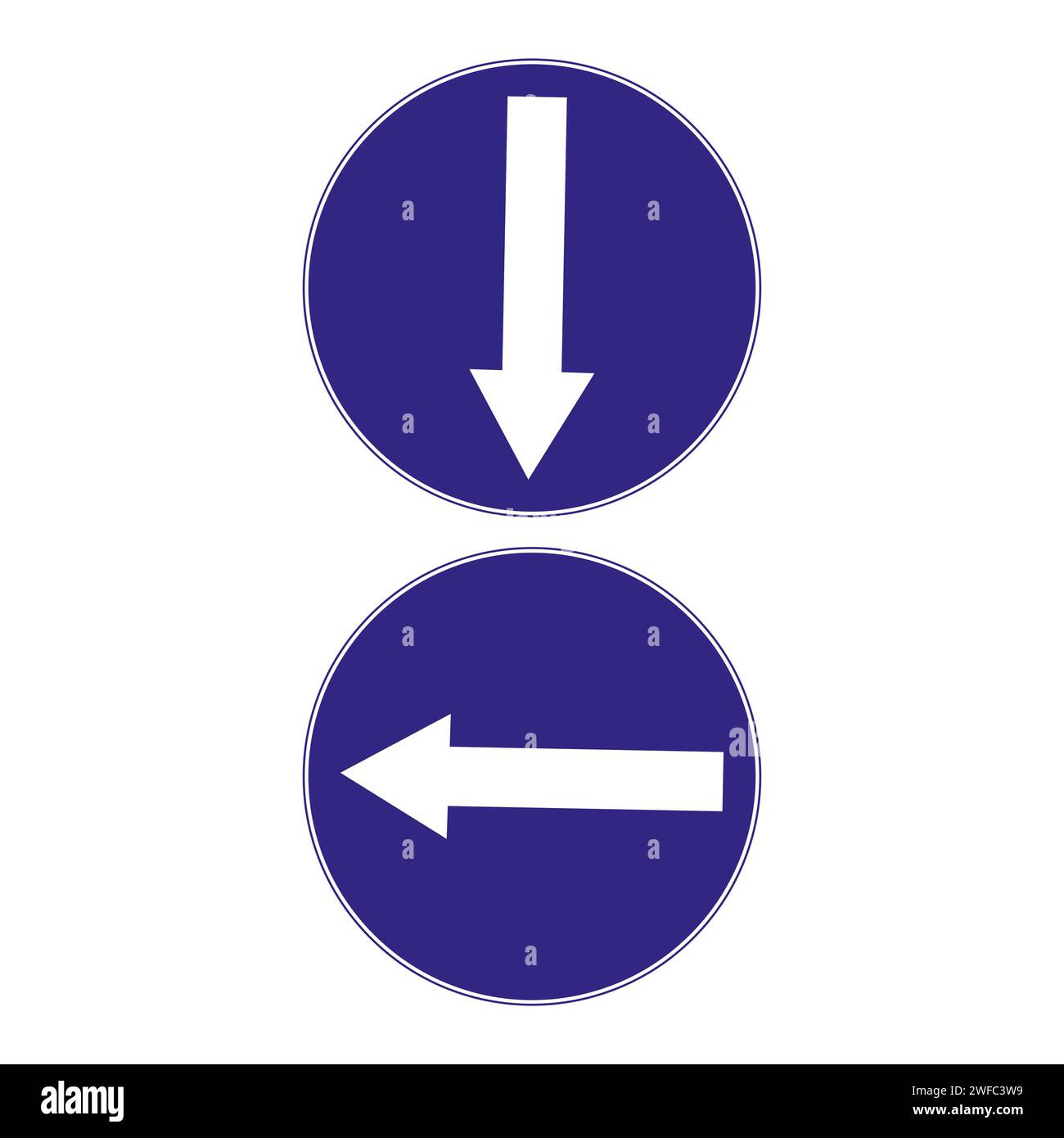 Bleu garder le panneau de signalisation de gauche réglé. Concept de réglementation. Code de la route. Panneaux de signalisation routière. Illustration vectorielle. Image de stock. SPE 10. Illustration de Vecteur