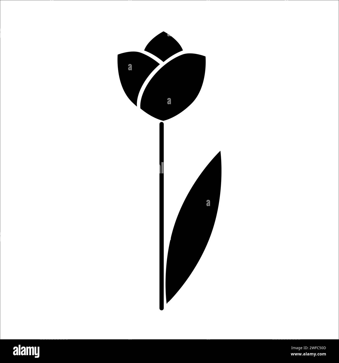 Icône tulipe. Silhouette noire. Signe floral. Symbole vacances. Effet de forme de contour. Illustration vectorielle. Image de stock. SPE 10. Illustration de Vecteur