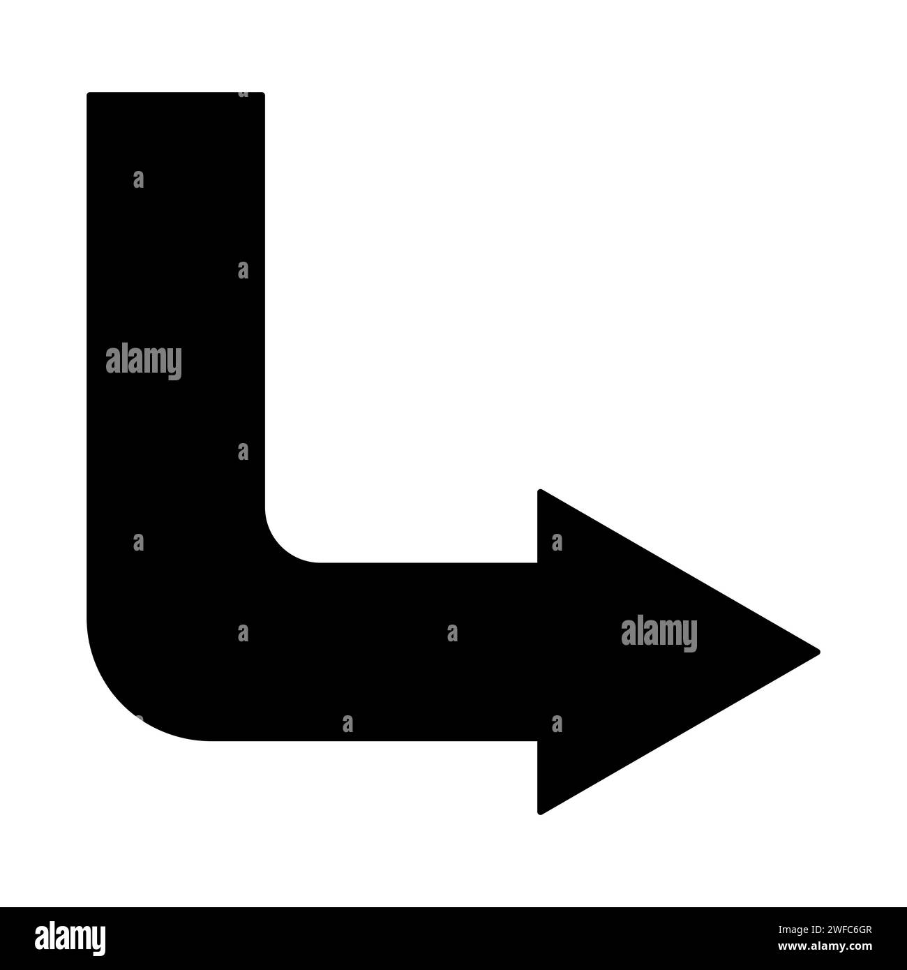 Coin droit flèche vers le bas. Panneau de signalisation. Forme de ligne noire. Concept de navigation. Illustration vectorielle. Image de stock. SPE 10. Illustration de Vecteur