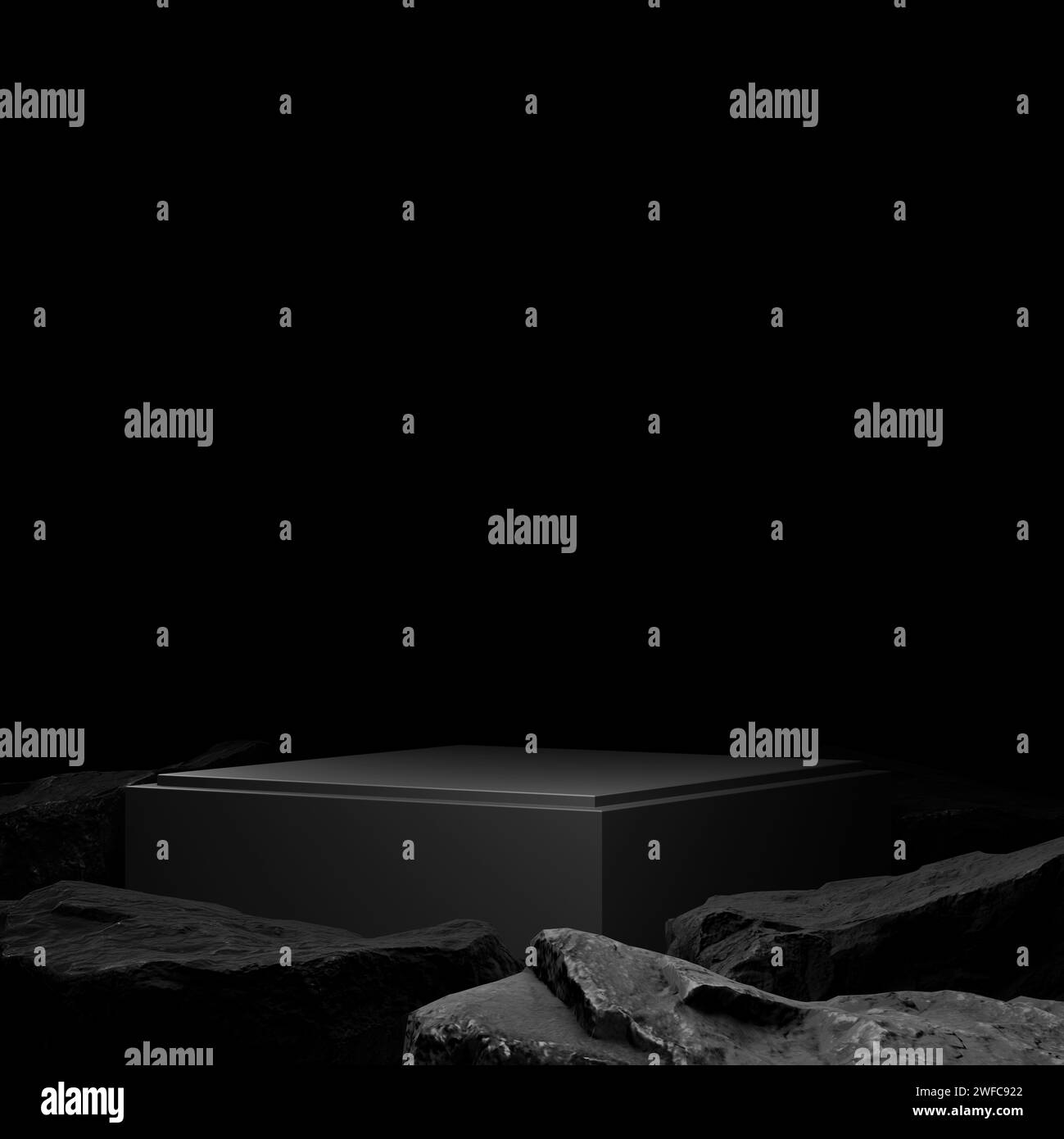 modèle de maquette cosmétique de beauté, de bijoux et de spa. Cette illustration 3D exquise et moderne met en valeur un podium élégant posé sur la pierre sombre, rayonnant an Banque D'Images