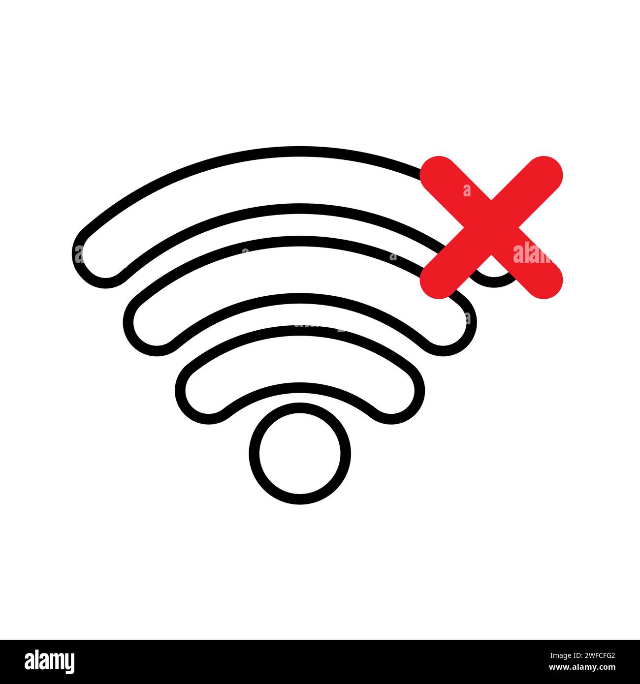 Aucune icône wifi. Wi-Fi avec une croix rouge. Technologie de communication. Réseau Internet. Illustration vectorielle. image de stock. SPE 10. Illustration de Vecteur